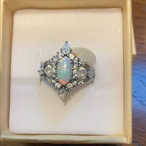 BP October 2025 bday ring size 7 lab created opal w/ hematite plating